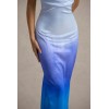 OEM Women Floral Print Bodycon Midi Dress Blue Ombre dip dye Satin Cowl Neck Strappy Maxi Dress
