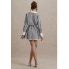 OEMTurn Down Collar Shirt Long Sleeve  Office Shirt Women Formal Dress Grey premium Linen Pinstripe Mini Shirt Dress