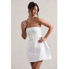 Women white elegant exclusive bandeau tailored buttoned Strapless tube top mini dress