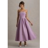 Factory Custom Boned bodice Folded bandeau neckline Light Purple Lilac Bandeau Skater Pleated Midi Dress