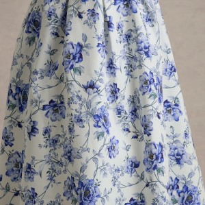 Factory Custom Boned bodice Folded bandeau neckline Blue Floral Print Bandeau Skater Pleated Midi Dress