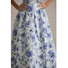 Factory Custom Boned bodice Folded bandeau neckline Blue Floral Print Bandeau Skater Pleated Midi Dress