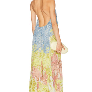 Elegant Women's Viscose Fiber Summer Dress Custom Long  Sleeveless Halter-Neck Printed Long Dress