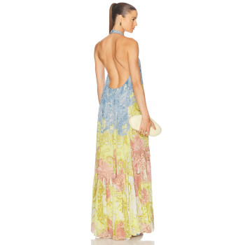 Elegant Women's Viscose Fiber Summer Dress Custom Long  Sleeveless Halter-Neck Printed Long Dress