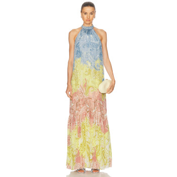 Elegant Women's Viscose Fiber Summer Dress Custom Long  Sleeveless Halter-Neck Printed Long Dress