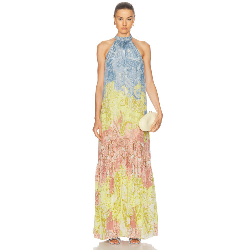 2025 Fashionable Custom-made Summer Sleeveless Halter-Neck Printed Long Dress
