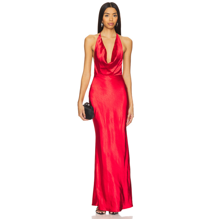 2025 New Fashion Summer Dress Custom Logo High Quality Halter neck Woman's Long Dress