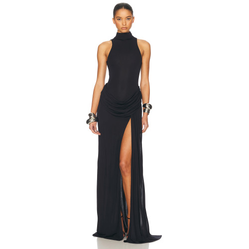 Women's 2025 Customized High Quality Halter Neck Sleeveless Slim High Slit Evening Gown