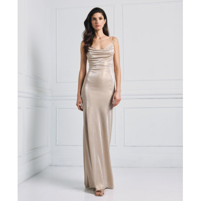 Stunning Custom made Draped Metallic for Ladies featuring alluring back ruche and cut out dress.