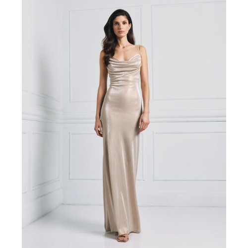 Stunning Custom - made Draped Metallic Dress for Ladies with Alluring Back Ruche and Cut - out