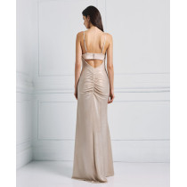 Stunning Custom made Draped Metallic for Ladies featuring alluring back ruche and cut out dress.