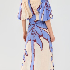 Custom Casual One Shoulder Smocking Collar High Waist Slit Putt Sleeve Long Dress
