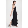 2025 Hot Selling Ladies' Gorgeous Sleeveless Dress Scooped Back Rosette adorned Shoulders Thigh High Slit Ruffled Trim