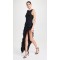 2025 Hot Selling Ladies' Gorgeous Sleeveless Dress Scooped Back Rosette adorned Shoulders Thigh High Slit Ruffled Trim