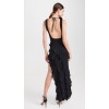 2025 Hot Selling Ladies' Gorgeous Sleeveless Dress Scooped Back Rosette adorned Shoulders Thigh High Slit Ruffled Trim