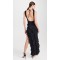 2025 Hot Selling Ladies' Gorgeous Sleeveless Dress Scooped Back Rosette adorned Shoulders Thigh High Slit Ruffled Trim