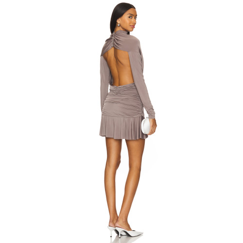 Elegant High Quality Custom Logo 2025 New Fashion High Neck Long Sleeve Backless Breathable Dress