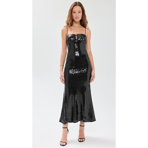 Sparkling Stretch Mesh Dress Satin Ties Midi Sweetheart Neck