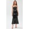 Elegant Formal Sparkling Stretch Mesh Garment Boasting Satin Ties and a Sweetheart Neck Midi Dress