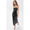 Elegant Formal Sparkling Stretch Mesh Garment Boasting Satin Ties and a Sweetheart Neck Midi Dress