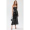 Elegant Formal Sparkling Stretch Mesh Garment Boasting Satin Ties and a Sweetheart Neck Midi Dress