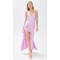 Exquisite lightweight low tretch satin with bow accent V neck and cascading ruffles high low hem dress