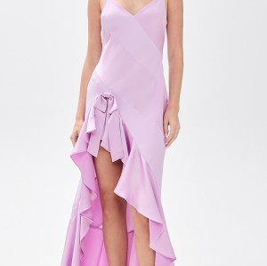 High Low Sleeveless Gown Snap Closure Asymmetric Hem and Elastic Lace up Black Dress