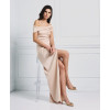 New Fashion Trend Satin Off the Shoulder Under Skirt Side Pleats Front Slit and Darts  Dress