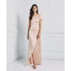 New Fashion Trend Satin Off the Shoulder Under Skirt Side Pleats Front Slit and Darts  Dress