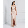 New Fashion Trend Satin Off the Shoulder Under Skirt Side Pleats Front Slit and Darts  Dress