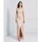 New Fashion Trend Satin Off the Shoulder Under Skirt Side Pleats Front Slit and Darts  Dress