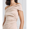 New Fashion Trend Satin Off the Shoulder Under Skirt Side Pleats Front Slit and Darts  Dress