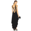 High Low Sleeveless Gown Snap Closure Asymmetric Hem and Elastic Lace up Black Dress