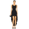 High Low Sleeveless Gown Snap Closure Asymmetric Hem and Elastic Lace up Black Dress