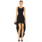 High Low Sleeveless Gown Snap Closure Asymmetric Hem and Elastic Lace up Black Dress