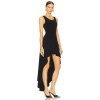 High Low Sleeveless Gown Snap Closure Asymmetric Hem and Elastic Lace up Black Dress