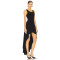 High Low Sleeveless Gown Snap Closure Asymmetric Hem and Elastic Lace up Black Dress