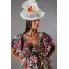Short Sleeve  Open Back Design Elegant V Neckline Cascading Floral Pattern  Dress