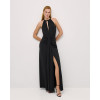Fashion Sleeveless Halter Front Ruching Draping Front Slit Front Back Cutouts Ladies' Long Dress