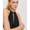Fashion Sleeveless Halter Front Ruching Draping Front Slit Front Back Cutouts Ladies' Long Dress