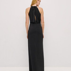 Fashion Sleeveless Halter Front Ruching Draping Front Slit Front Back Cutouts Ladies' Long Dress