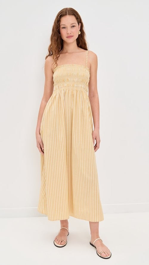 Cotton and spandex design luxury Smocking  casual midi dresses for vacation use
