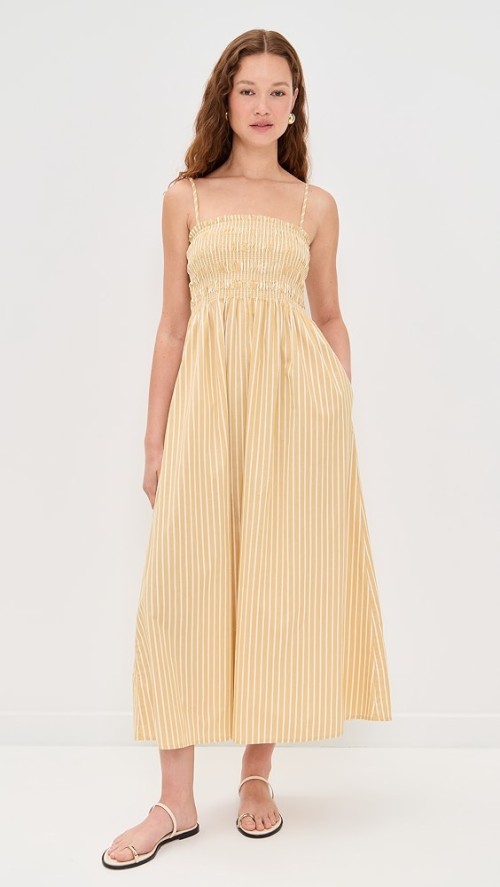 Cotton and spandex design luxury Smocking  casual midi dresses for vacation use