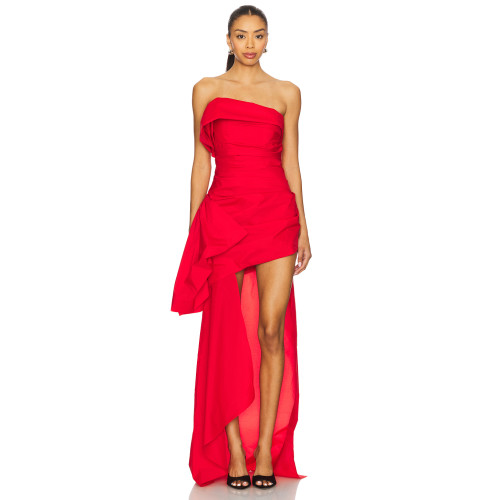 Fashion Midweight Taffeta Boned Bustier Asymmetrical Hem Fold - over Neckline Women's Dress