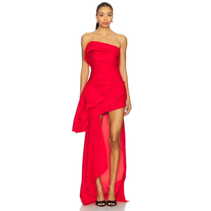 Fashion Midweight Taffeta Boned Bustier Asymmetrical Hem Fold - over Neckline Women's Dress