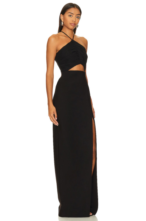 New Design Elegant Halter Neck Adjustable Shoulder Straps Hollow Upper Body Side Slit Lady Dress