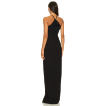 New Design Elegant Halter Neck Adjustable Shoulder Straps Hollow Upper Body Side Slit Lady Dress