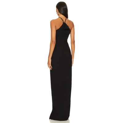 New Design Elegant Halter Neck Adjustable Shoulder Straps Hollow Upper Body Side Slit Lady Dress