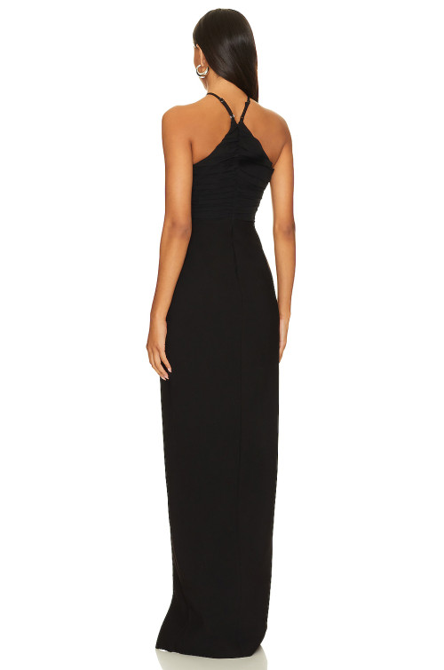 New Design Elegant Halter Neck Adjustable Shoulder Straps Hollow Upper Body Side Slit Lady Dress