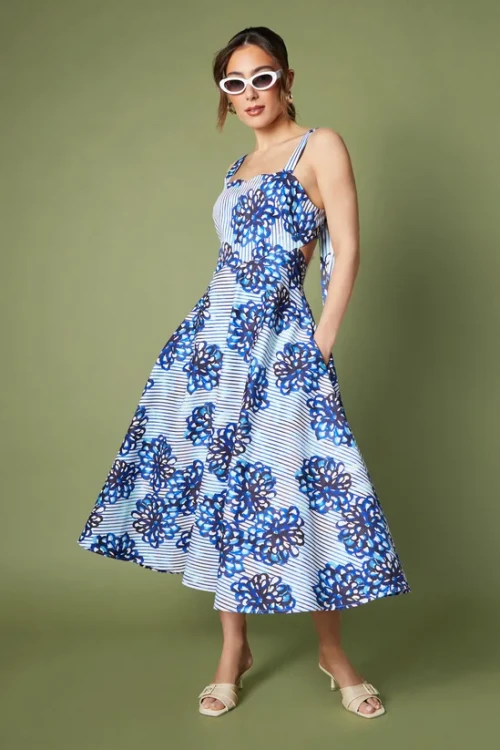 Women's Elegant Sleeveless Floral Print Cat Out Midi New Fashionable Casual Dress
